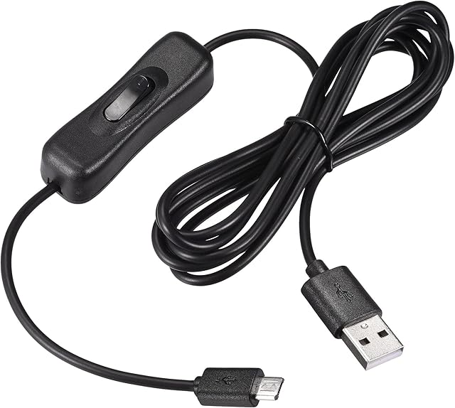 sourcing map USB Cable with ON/Off Switch, USB Male to Micro USB Male Extension Cord 2M Black, for LED Desk Lamp, Pack of 2