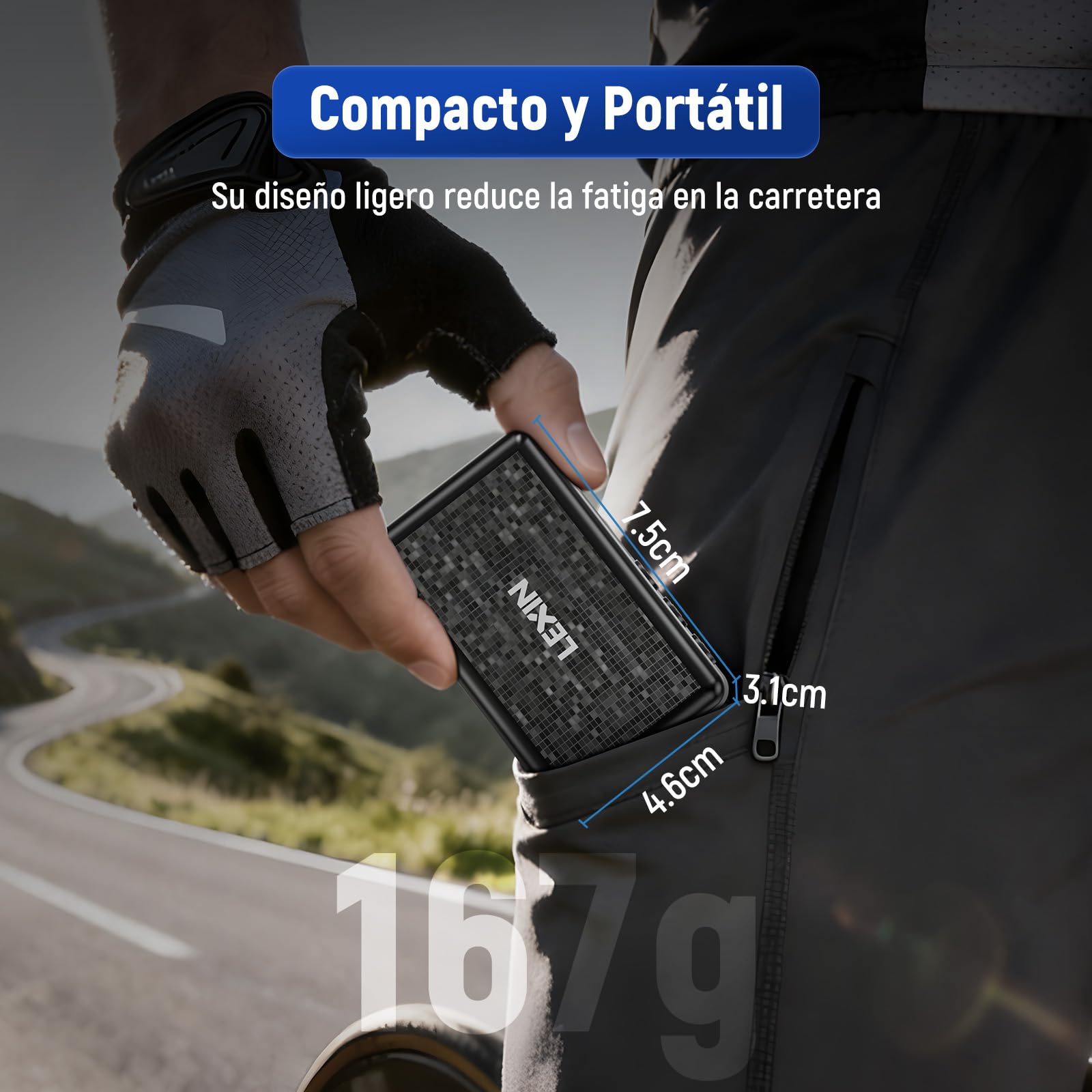 LEXIN P2 Mini Bomba para Bicicleta, 130 PSI, Ultra-Ligero, Pantalla LCD | Compresor Portátil para Bicicleta con Batería 700mAh, Válvulas Presta y Schrader, para Bicicleta/Moto/Bola/Scooter