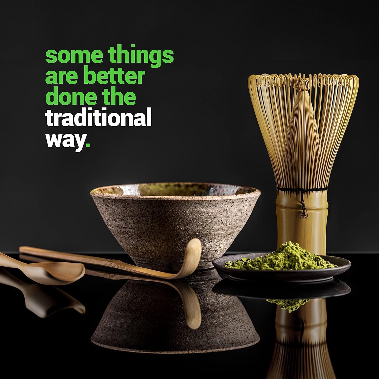 Matcha Tea Set, Bamboo Whisk, Scoop and Spoon, Traditional Japanese Matcha Kit for Matcha Lovers