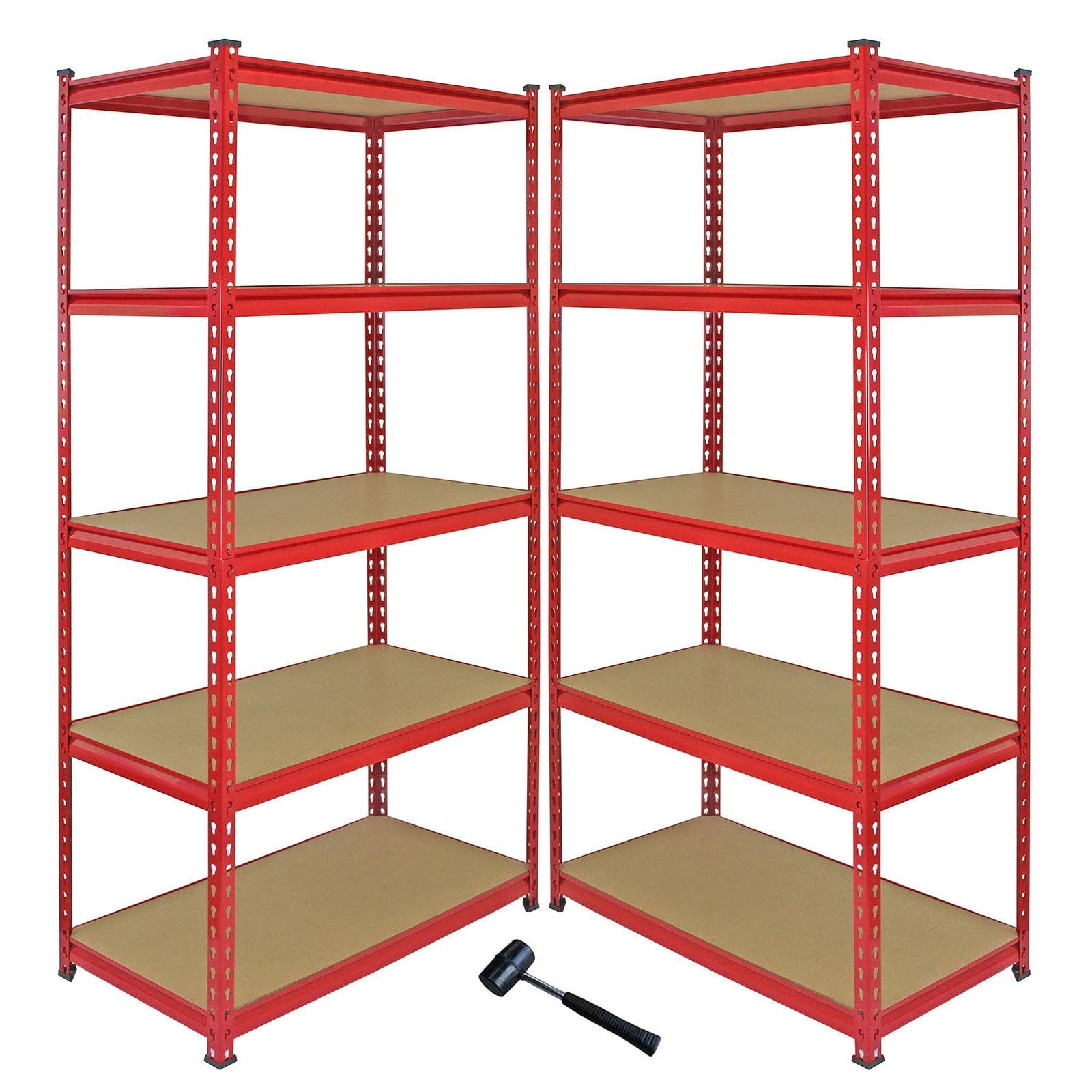 2 Estanterías Metálicas Rojas Z-Rax Sin Tornillos 90x45x183cm + 1 Estantería Esquinera Esquina Rinconera Metálica Roja Capacidad 360kg por Estante Almacenamiento Almacenaje Oficina Taller Garaje
