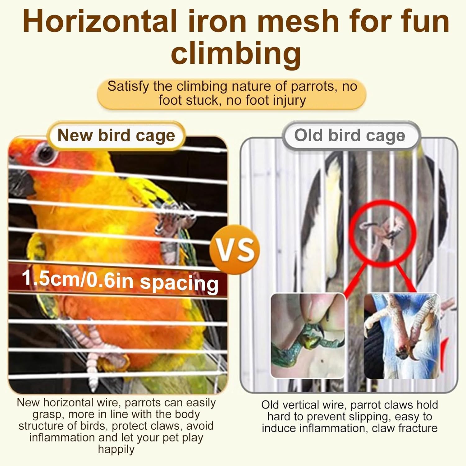 錬鉄製のスタンド付き大型鳥かご、インコ、小型オウム、サンインコ