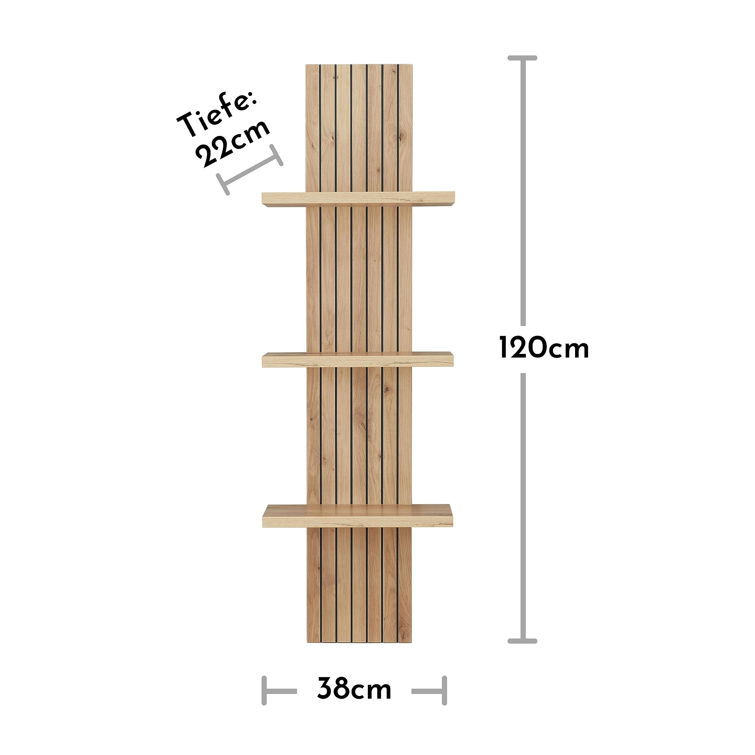 CORE Wandboard in Artisan Eiche Optik - Vielseitig einsetzbares Wandregal mit 3 Böden - 38 x 120 x 22 cm (B/H/T) | 38 x 120 x 22 cm (B/H/T), markante Lamellenoptik, für Wohnzimmer, Schlafzimmer, Büro oder Flur geeignet