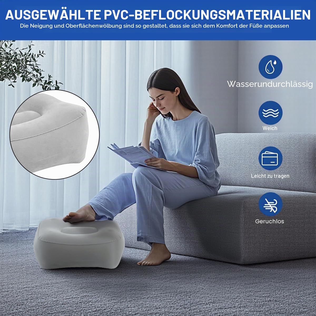 Aufblasbares Fußstützen Kissen für Reisen, Flugzeug-Fußstütze, Aufblasbare Fußstütze für Flugzeug, Tragbare Beinstützkissen für zu Hause Reduziert Schwellungen Und Verbessert Durchblutung