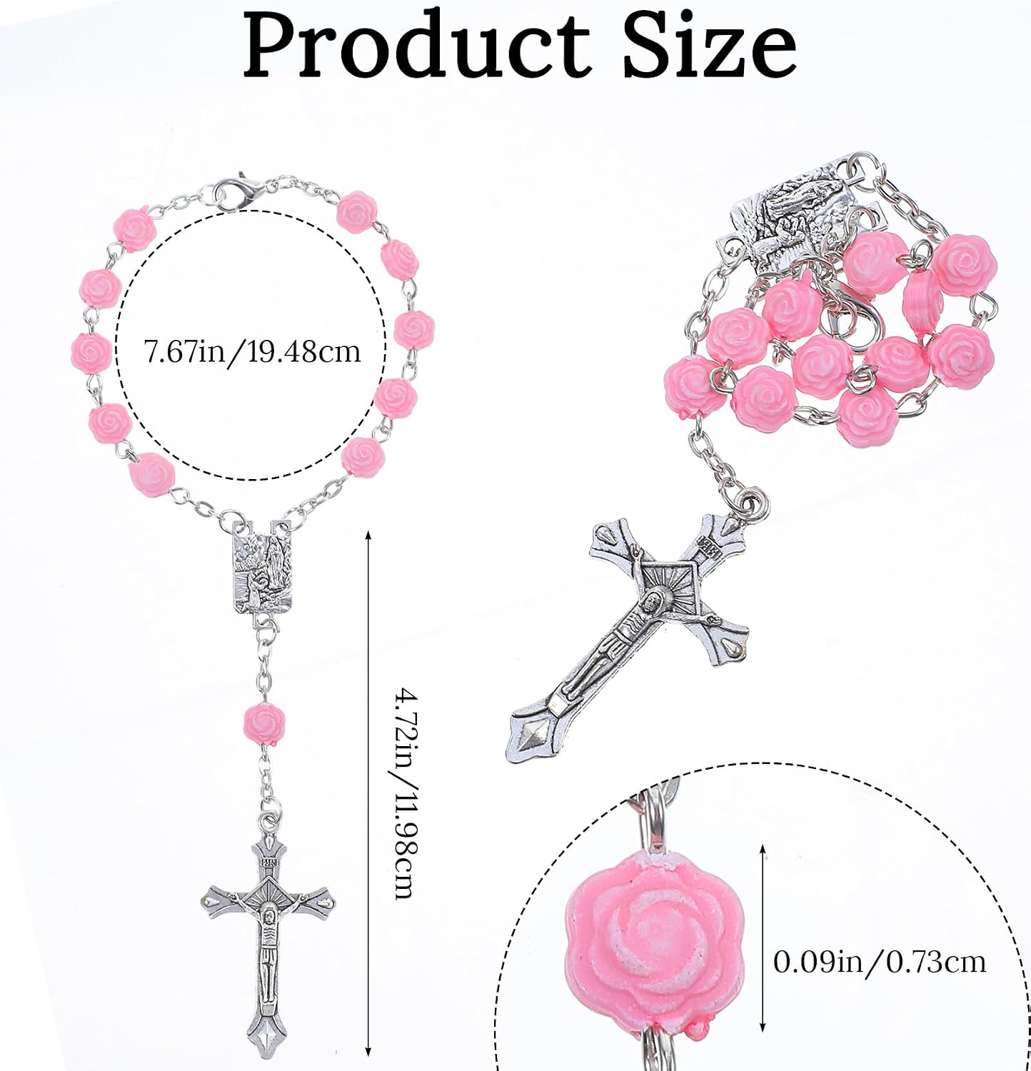 4PCS Rosary for Car, Pink Personalized Car Rosary for Rearview Mirror, Cross for Mirror Hanging (Pink)