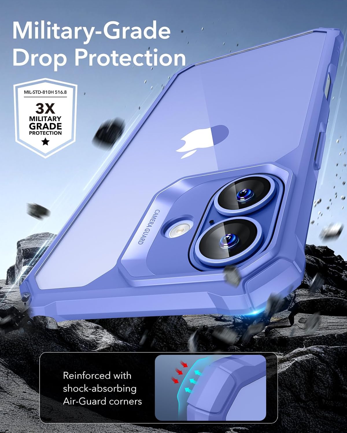 ESR for iPhone 16 Case, Military-Grade Protection, Shockproof Air Guard Corners, Yellowing-Resistant Acrylic Back, Phone Case for iPhone 16, Air Armor Series, New Clear Blue - Image 3