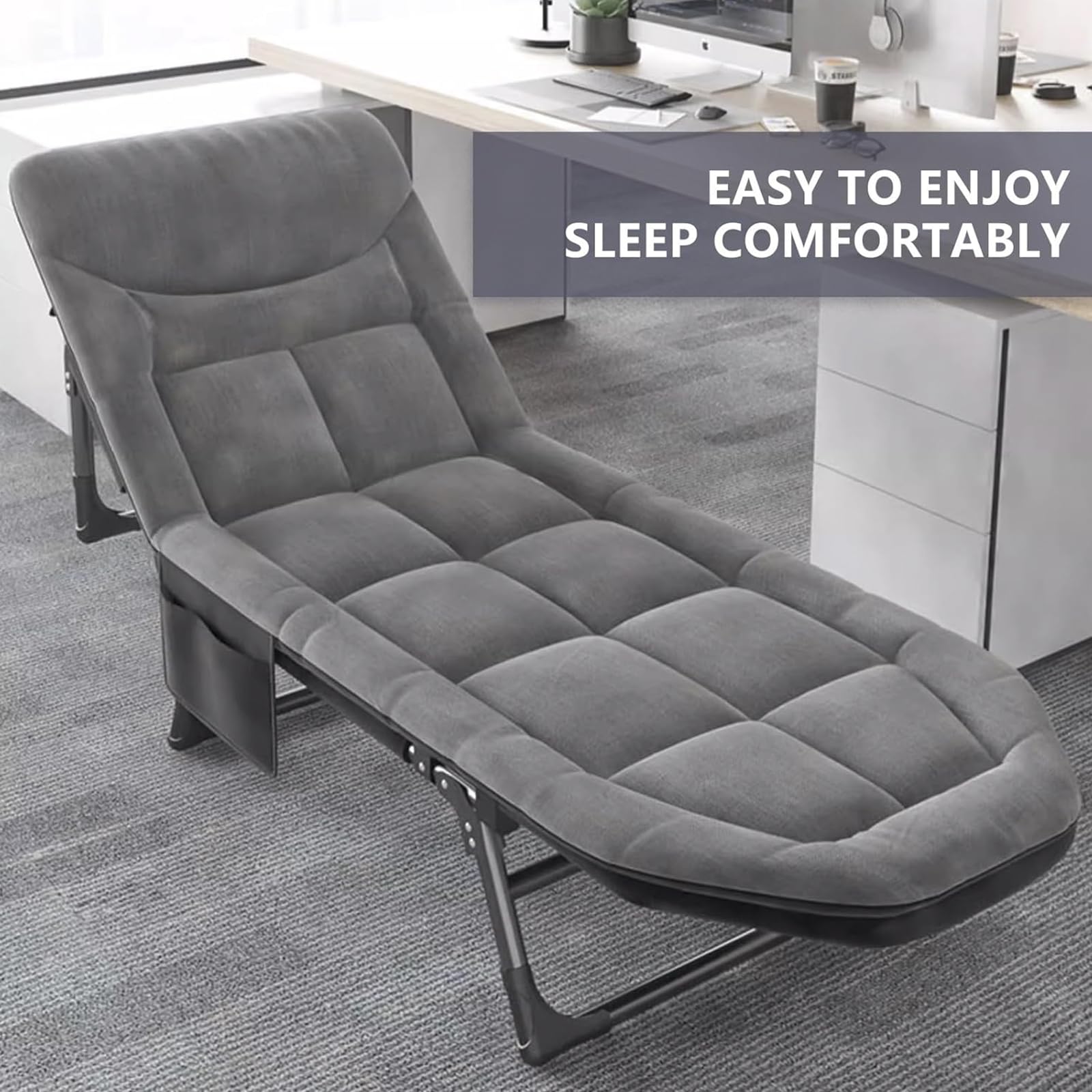 Lettino da Campeggio Pieghevole per Adulti con Materasso, Chaise Longue Regolabile in 6 Posizioni, Lettino Portatile per Tende,Pesca,Picnic,Ospedale,Letto per Gli Ospiti