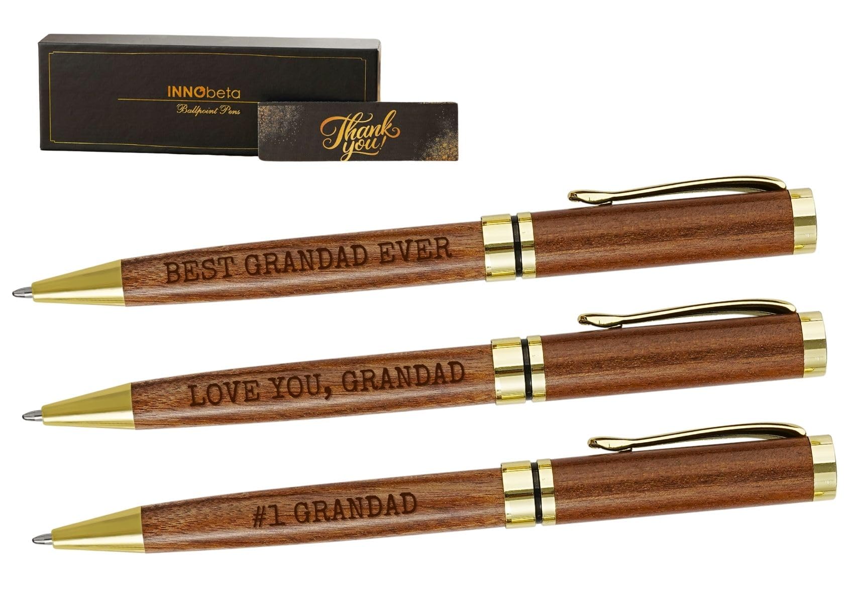 INNObeta Grandad Gifts, Wooden Pen Set of 3, Gift Ideas for Grandad on Birthday, Christmas, Father's Day