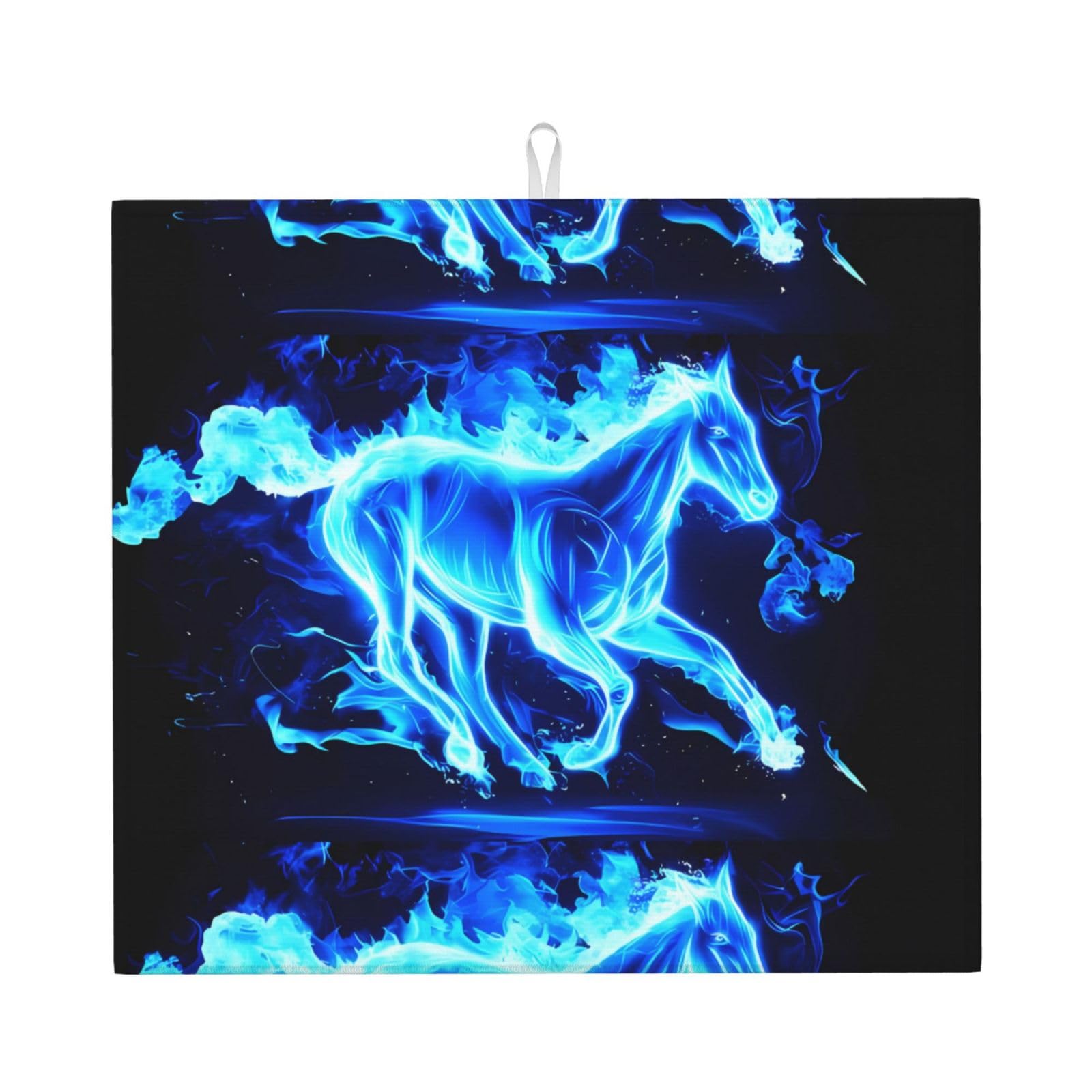 YYHWHJDE Glowing horse Prints Kitchen Drying Mat – Absorbent Microfiber Throw for Dishes, Non-Slip Counter Cover, Quick-Dry Layer with Durable Construction