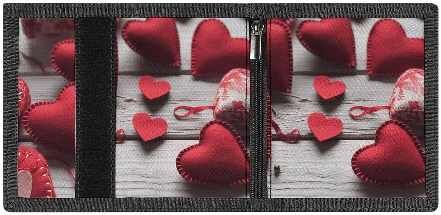 Handmade Red Hearts Trifold Wallets Slim Wallet Novelty Pocket Purse Multiple Card Slots Outdoor Travel Wallet Stylish Durable Wallets For Men Women