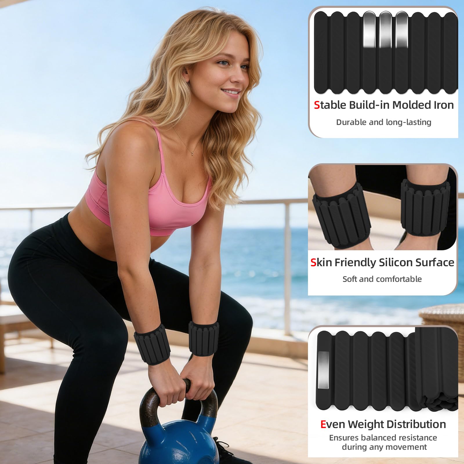 Abahub Pesi Magnetici Regolabili con Pesi 1kg Set da 2 per Polsi Caviglie | Polsiere per Palestra Domestica,Fasce con Pesi per Braccia e Gambe，Ankle Weights, Adatto per Yoga,Pilates, Jogging