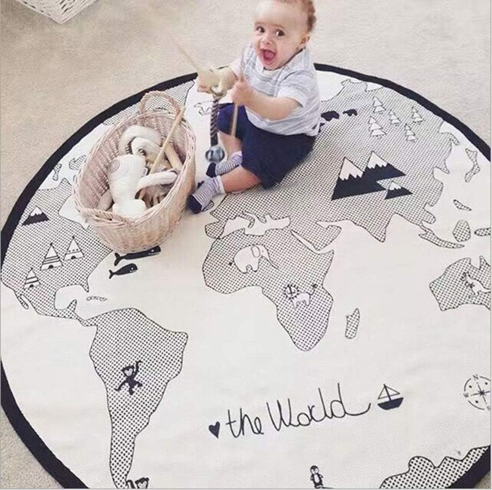World Map Rug Kids Adventure Rugs Round Map Crawling Mats Child Activity Carpet Game Blanket Floor Playmats 53 inches GABWE