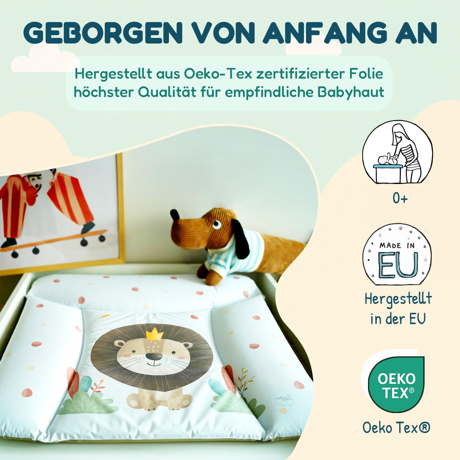 Ceba Baby Fasciatoio Materassino 70x50 cm Elefante nel pallone - Cuscino Lavabile Impermeabile Öko-Tex