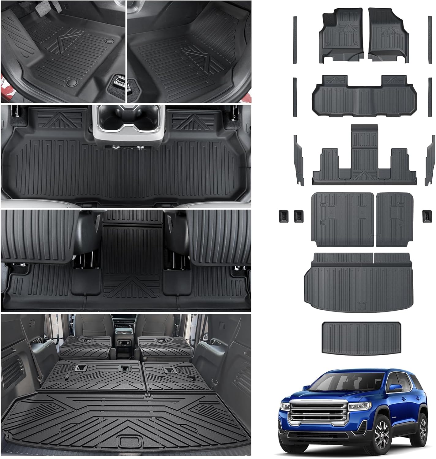 Photo 1 of  Floor Mats & Cargo Liner & 3rd Row Backrest Mat for 2024 2025 GMC Acadia 7 Seats, Door Sill Protectors, All Weather TPE Mats Set Including Floor Liners Trunk Mat Accessories 