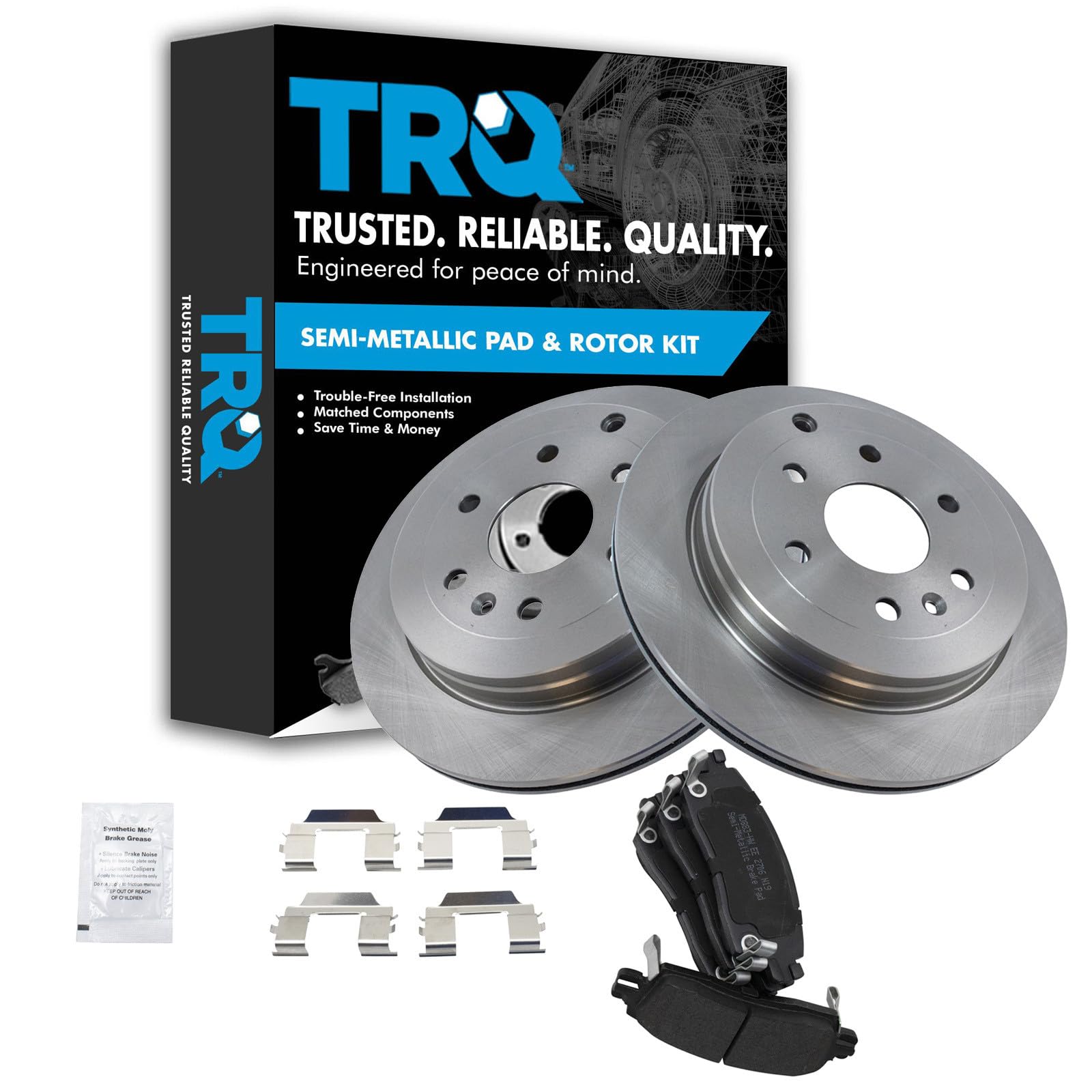 TRQ Rear Brake Pad and Rotor Set Semi Metallic Vented Rotors
