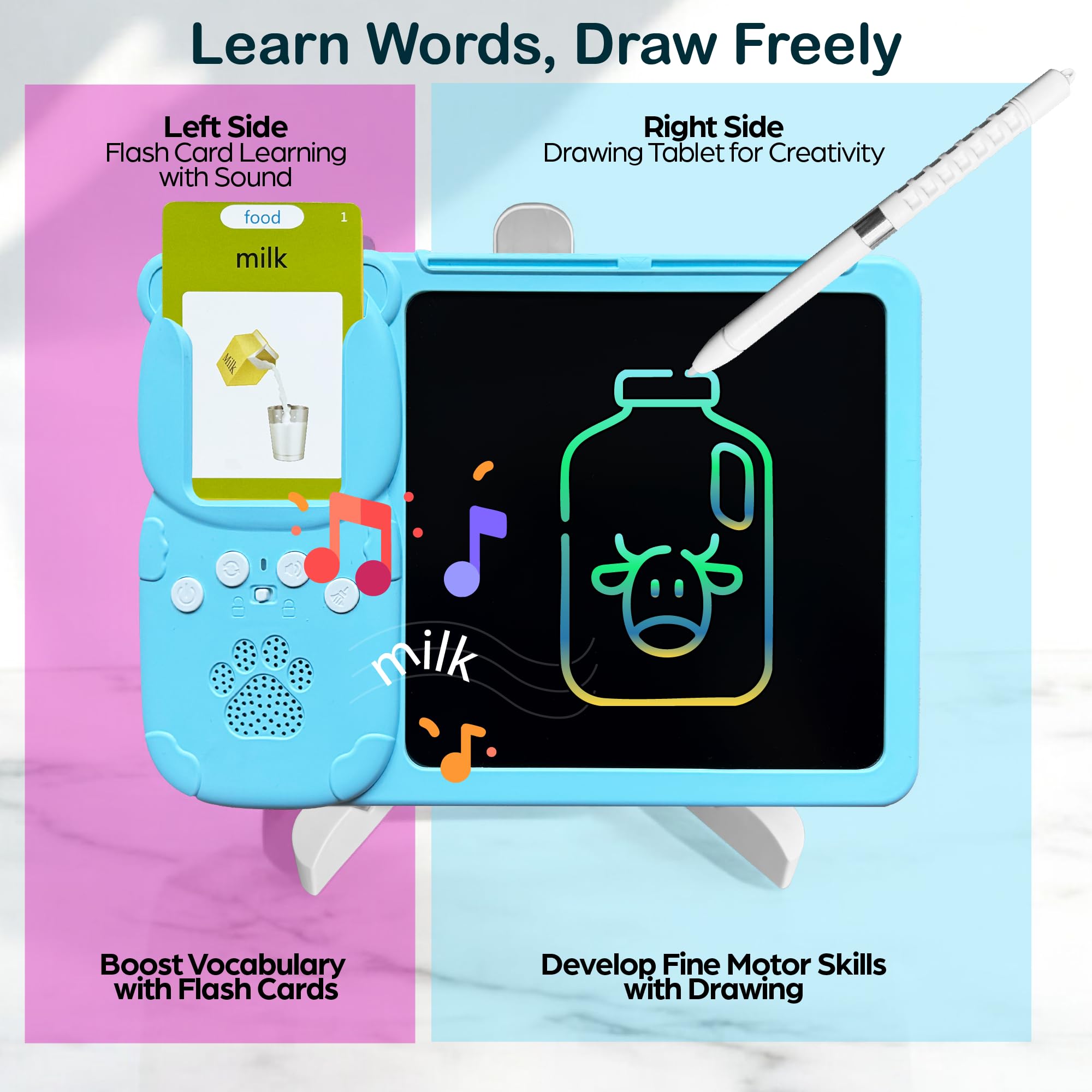 Talking Flash Cards for Toddlers with LCD Writing Tablet Kids