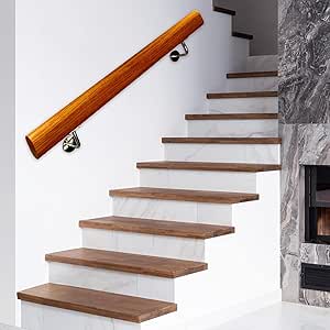 Amazon.co.jp: Wall Stair Railing Solid Wood Handrail Support Rod for ...