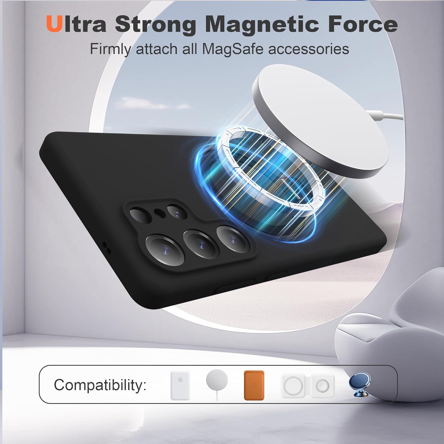 SKYLMW Compatible with Samsung Galaxy S26 Ultra Case with Magnetic Invisible Stand [Compatible with Mag-Safe][Full Camera Protection] Silicone S26 Ultra Case for Women Men 6.9'', Black
