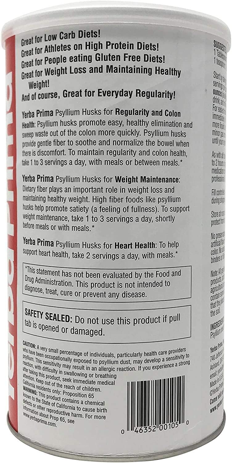 Yerba Prima Psyllium Whole Husks 12 oz (Pack of 1) - Colon Cleanser Fiber Supplement : Health & Household