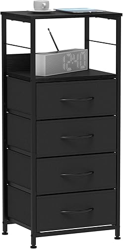 YBING Mesita de noche con cajones, mesa auxiliar para dormitorio, mesita de noche con almacenamiento de tela, mesa auxiliar para sala de estar,