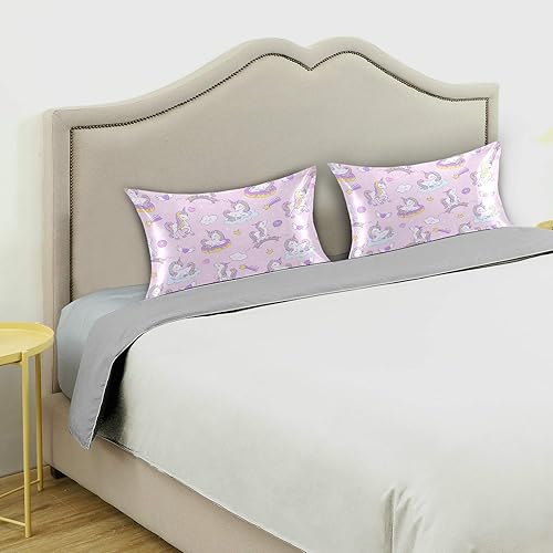 Miniatura 2 de xigua Bonita funda de almohada de satén sedoso de unicornio, funda de almohada suave de lujo para cabello y piel, tamaño estándar con cierre de