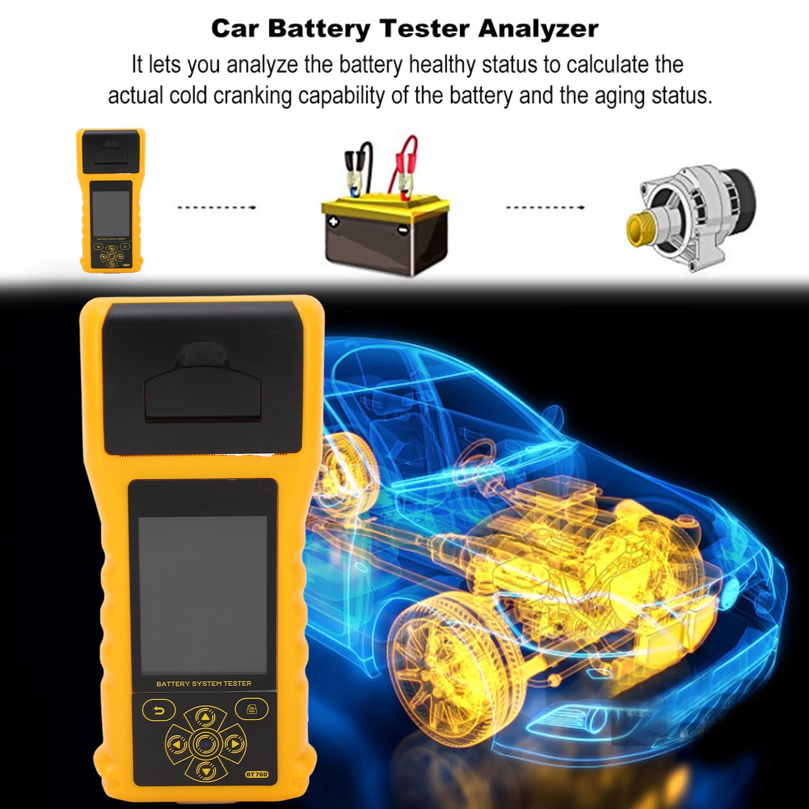 Automotive Digitale 12V Test con Stampante Tester Batteria Multilingue, Analizzatore di Ricarica Auto