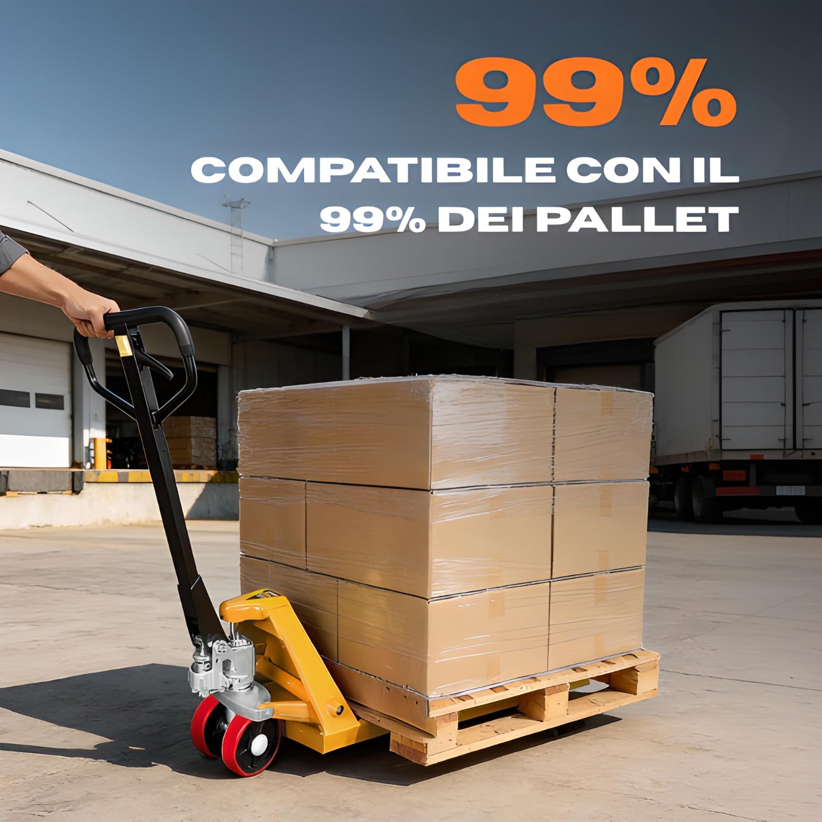Transpallet Manuale - Portata 3000 kg - Traspallet Birullo con 4 Rulli in Poliuretano PU