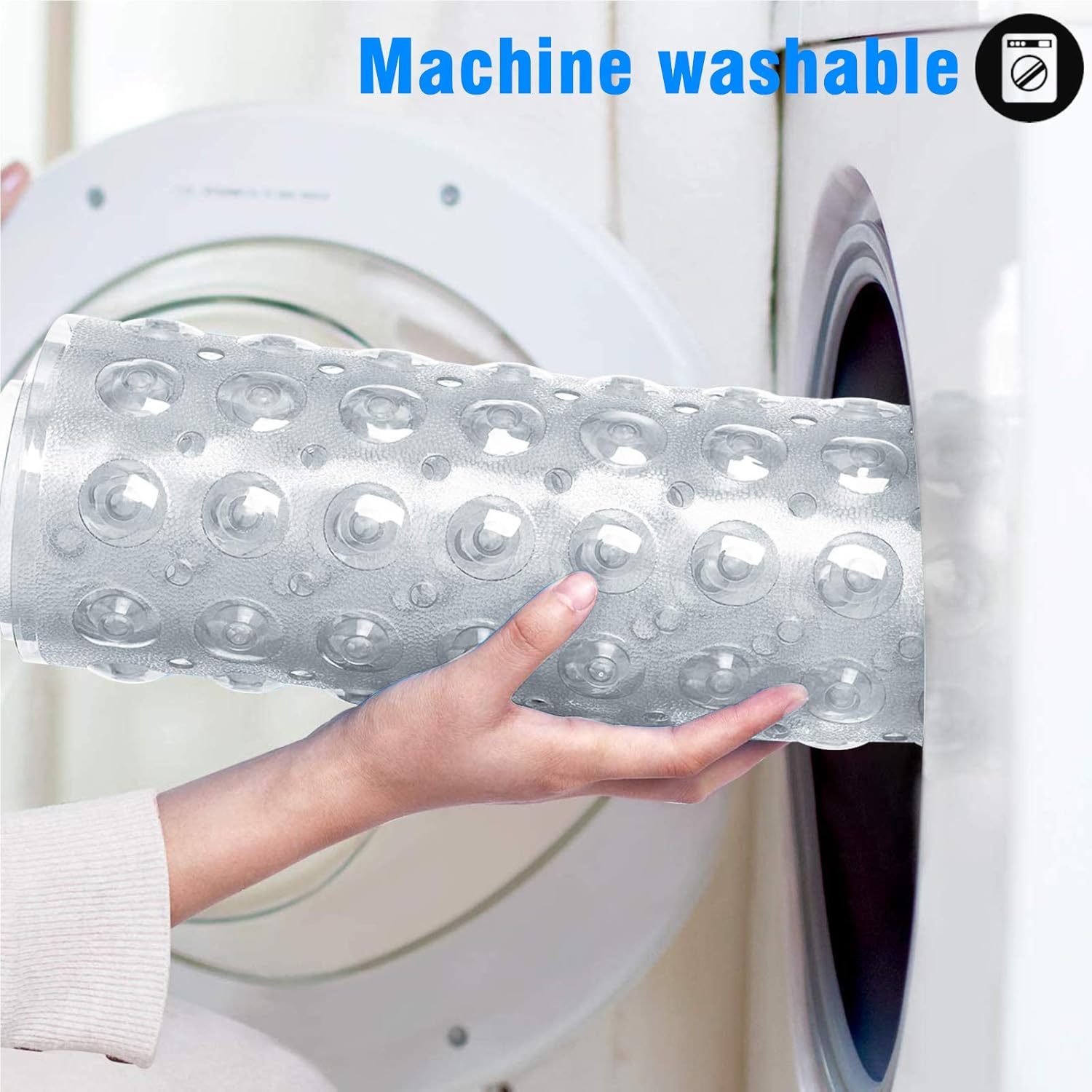 Bath Tub Shower Mat 40x 16 Inch Non-Slip and Machine Washable, Extra Large Tub Rug with Drain Holes Suction Cups to Keep Floor Clean, Soft on Feet, Bathroom Accessories, Clear-WapoRich : Home & Kitchen