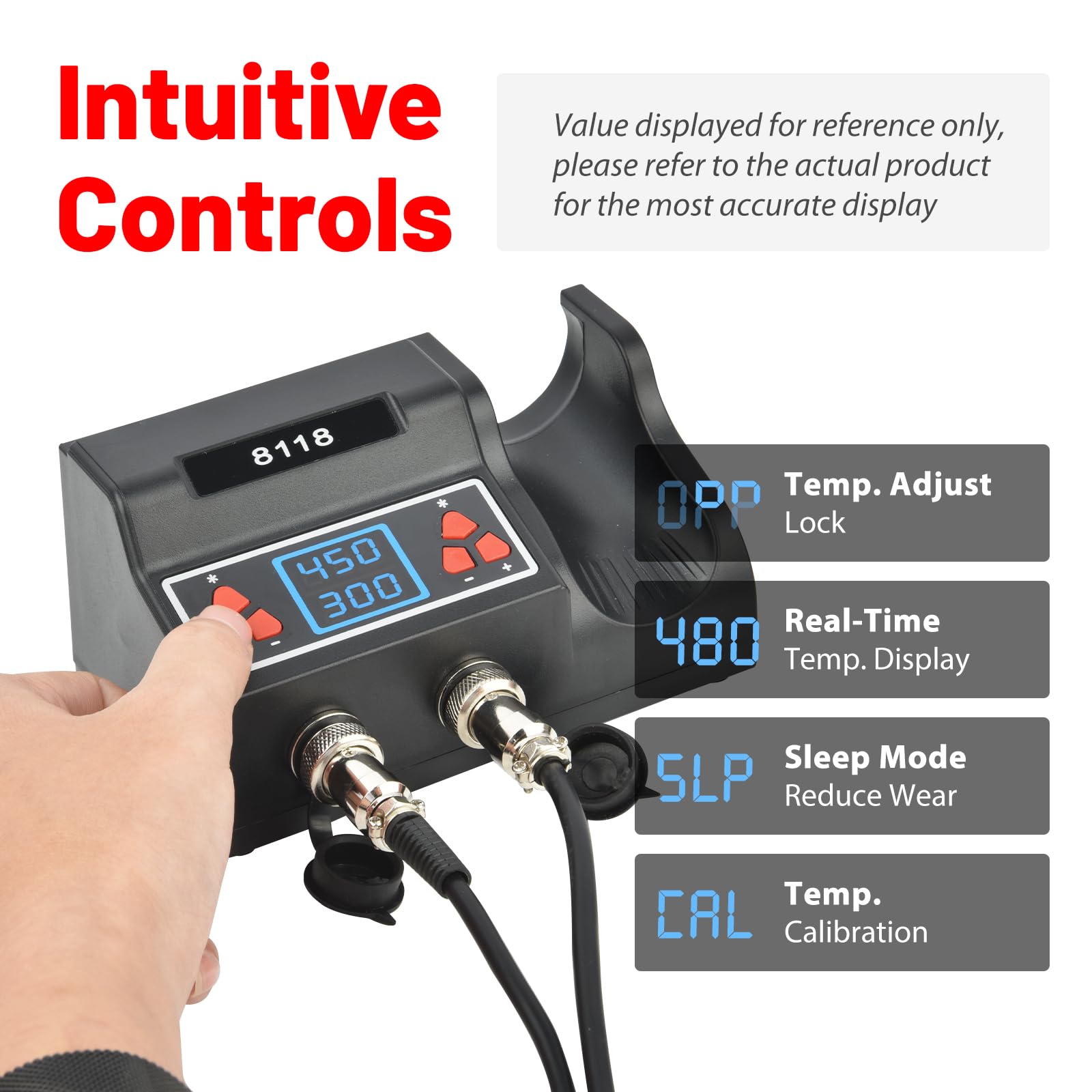 AUOKAI Saldatore professionale 2 in 1 700 W con temperatura regolabile 180-500 ℃, display LCD, 3 punte