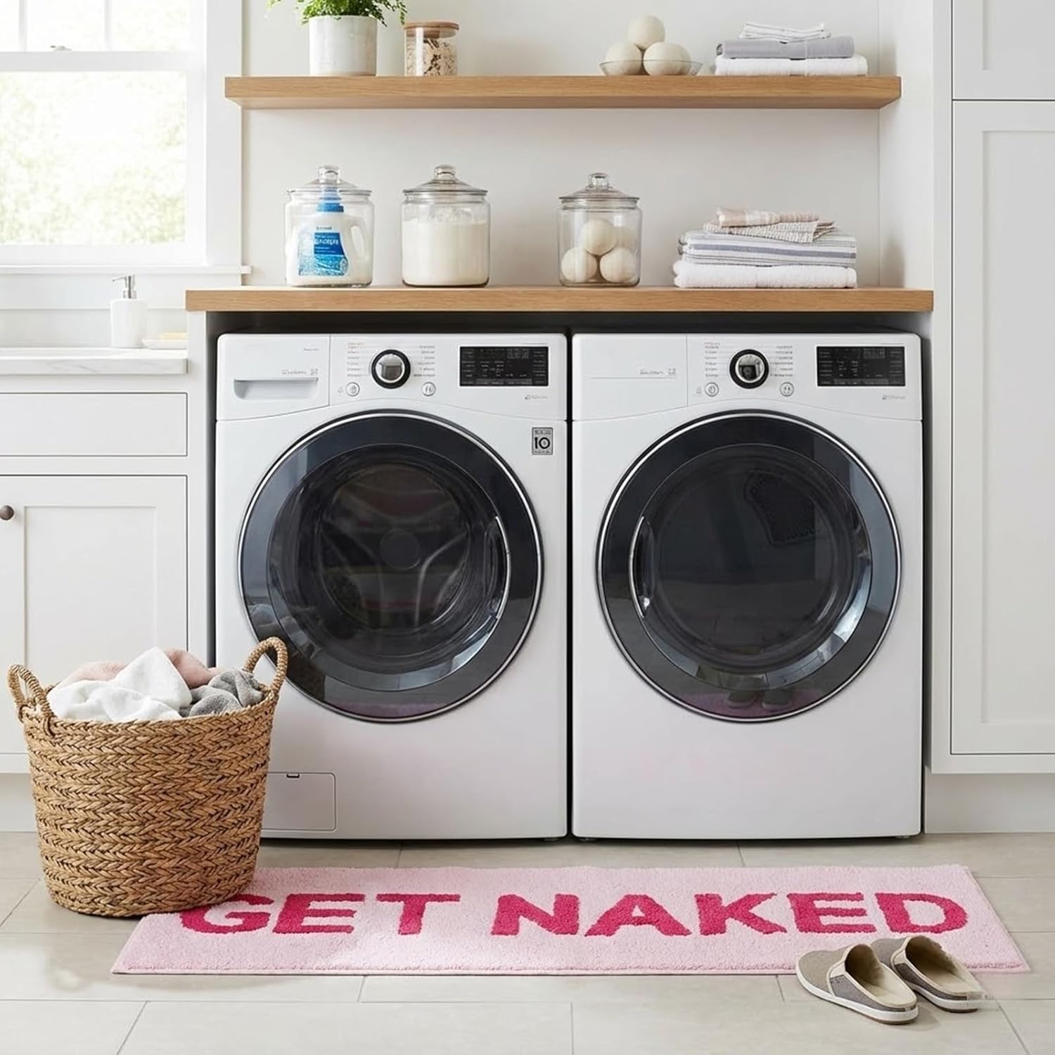 Get Naked Bath Mat Runner, 17 x 47 Inch Long Non Slip Absorbent Pink Bathroom Runner, Machine Washable Bath Rugs, Soft Naked Carpets for Bathroom Shower, Pink