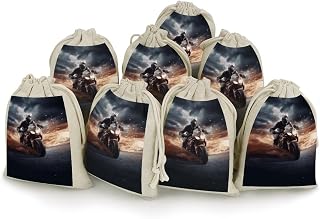 8 Pcs Drawstring Gift Bag 5x7 Inch Natural Cotton Muslin Bag Reusable Fabric Man Ride A Motorcycle Favor Bags Empty Produce Gift Pouch for Sachet Tea Jewelry Birthday Wedding Party Home Supply