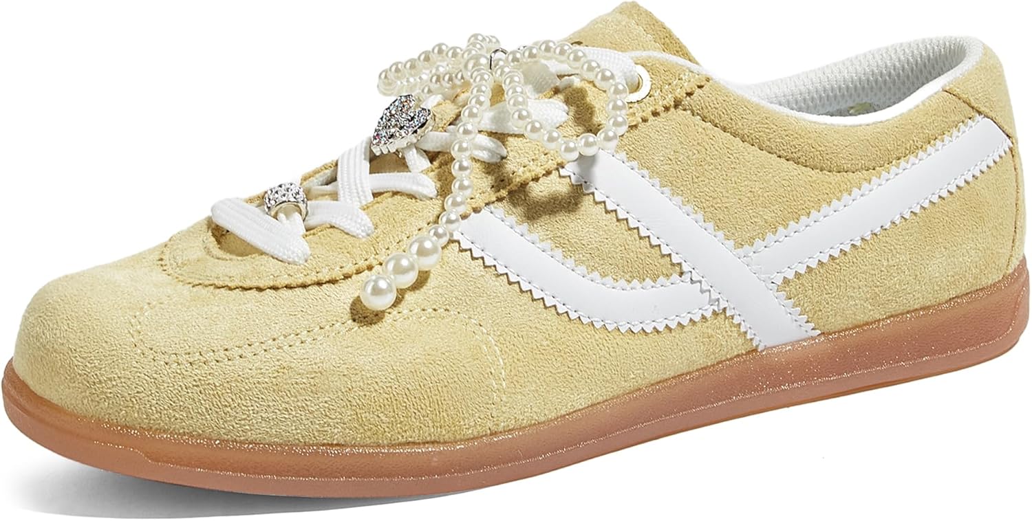 LUCKY STEP Women's Classic Retro Sneakers Casual Fashion Gum Sole Trainer Cow Suede Running Walking Shoes