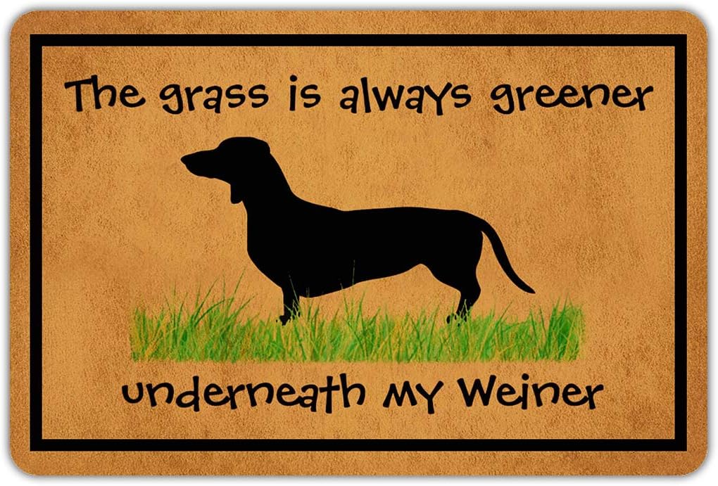 The Grass is Always Greener Underneatn My Weiner Entrance Non-Slip Indoor Rubber Door Mats for Front Door/Bathroom/Garden/Kitchen/Bedroom 23.6"x 15.7"…