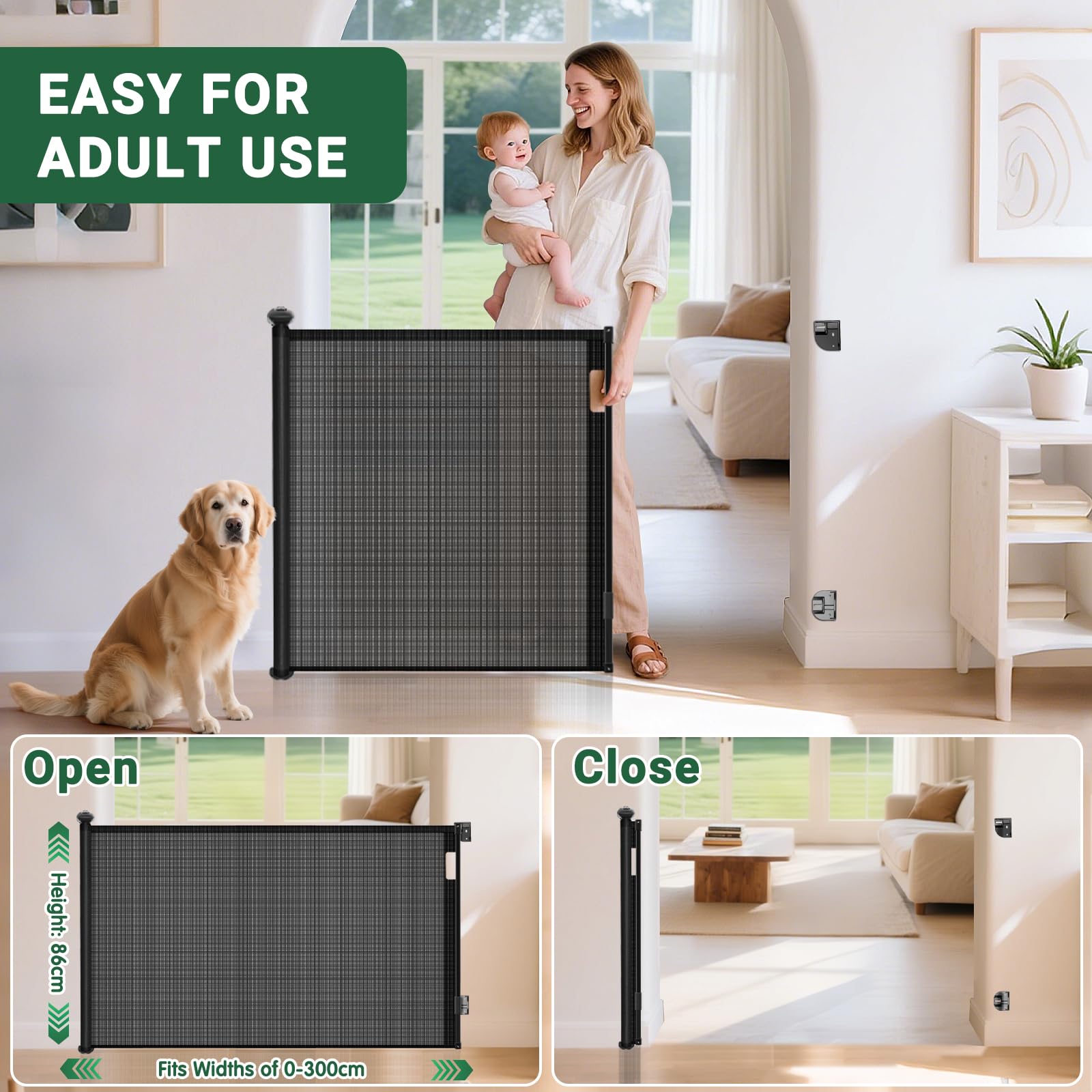 Ycozy Cancelletto Sicurezza Bambini Estensibile 300cm Cancelletto Scale, Bisogno Perforazione, Barriera per Cani da Interno/Esterno/Porte