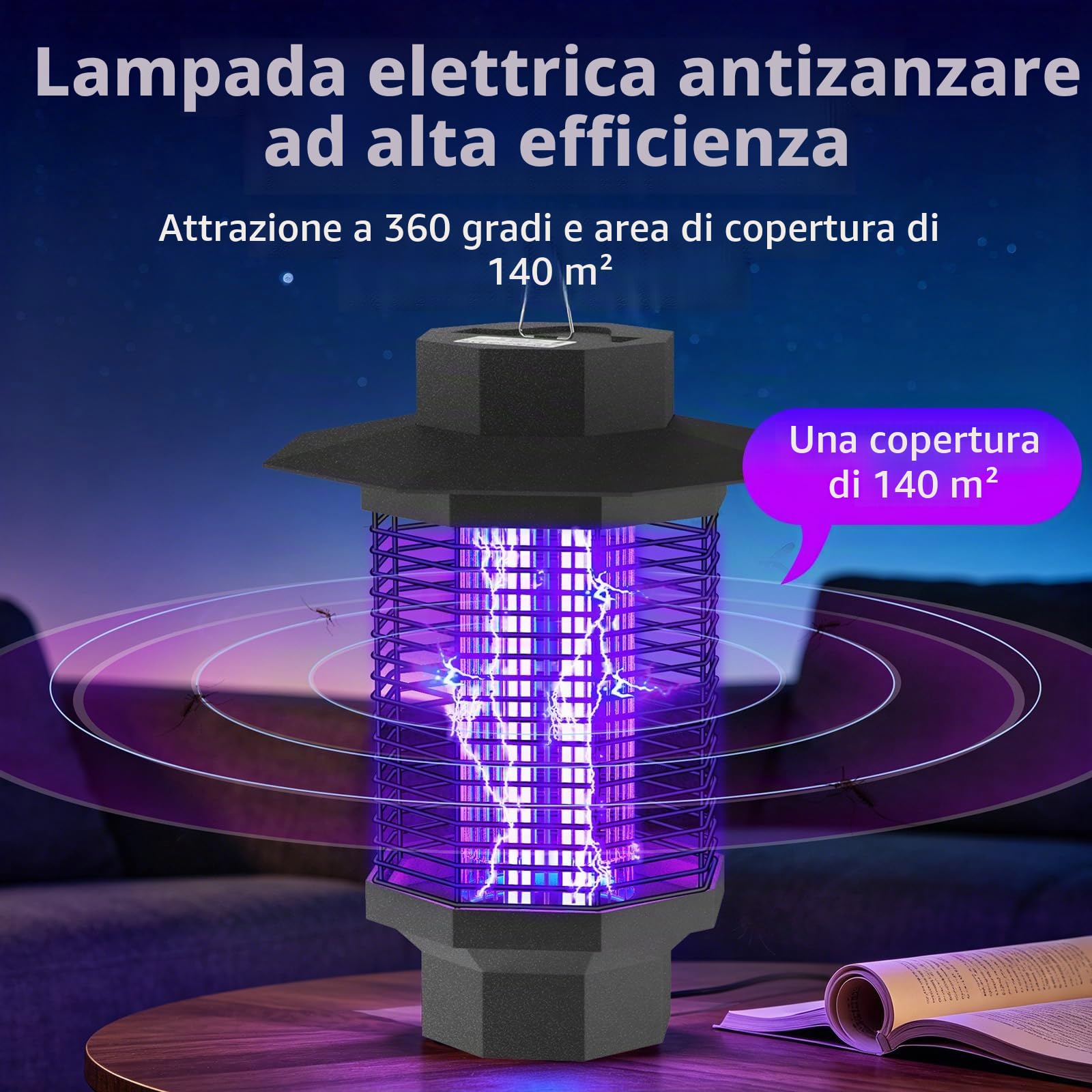 Zanzariera Elettrica da Esterno, 18W 4200V UV Lampada Zanzare, Trappola Led a stelo, Lampada Antizanzare, Trappola per Insetti per uso Interno ed Esterno