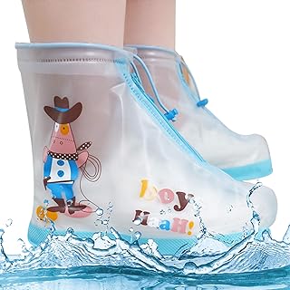 Â PERHOME Waterproof Shoe Covers,Reusable Foldable Not-Slip Rain Shoe Covers with Zipper,Shoe Protectors Overshoes Rain Galoshes For Children (M, West Cowboy)