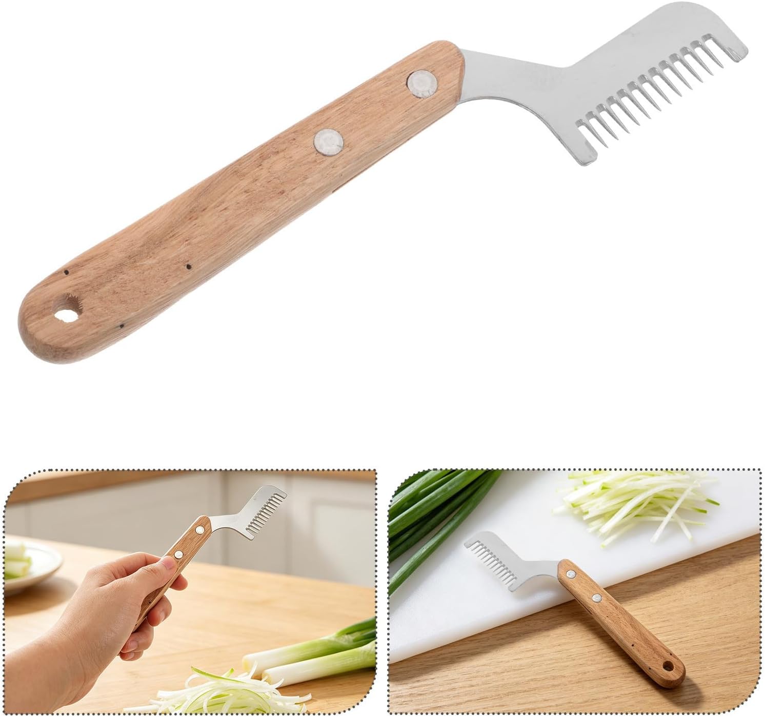 Green Onion Slicer Tool 2pcs with Stainless Steel Blades and Wood Handle