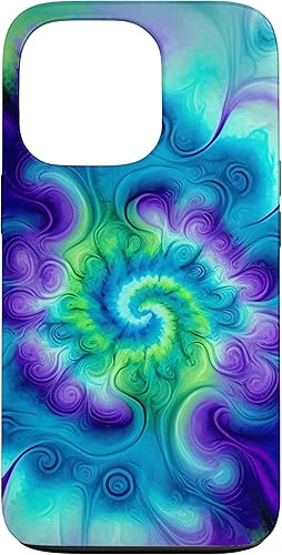 Funda para iPhone 13 Pro Tie Dye Colorido Azul Cian Púrpura Verde Diseño