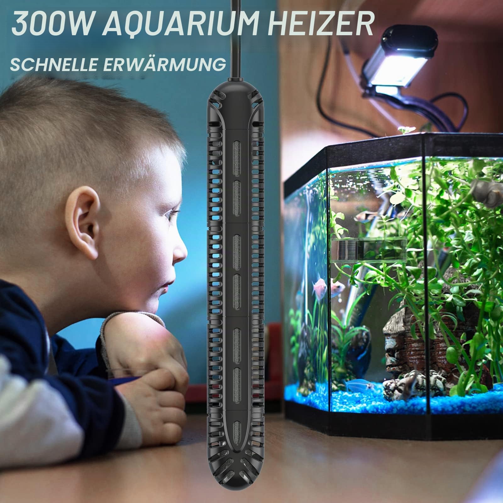 HiTauing Aquarium Heizung, 300W Aquarium Heizstabr mit LED-Digitalanzeige & 5 Sicherheitsschutz, Tauchbare Aquariumheizer mit 2 Saugnäpfen und 8.2Ft Kabel für 40-75 Gallonen Fischbecken.