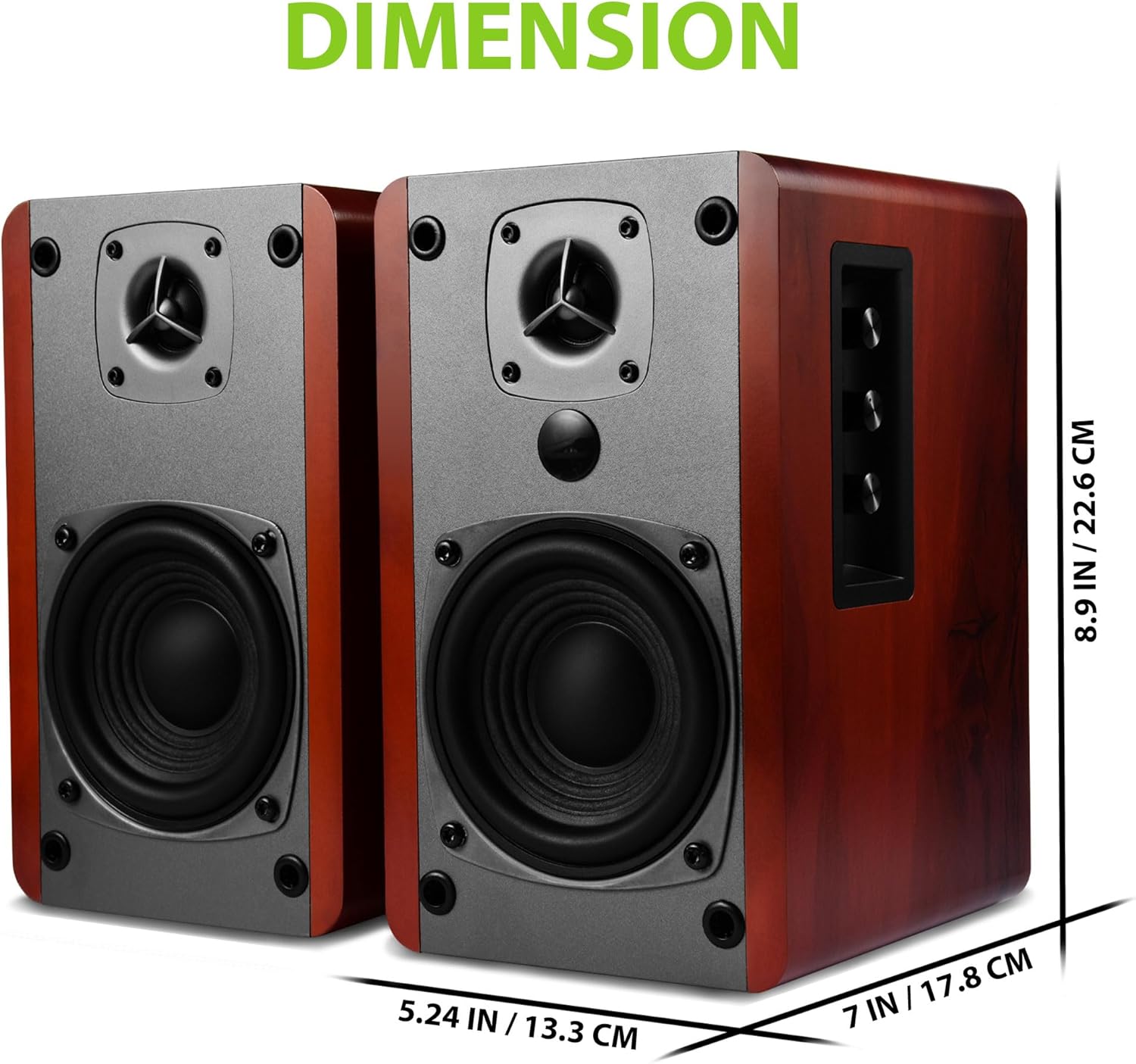 SINGING WOOD BT27 Active Bluetooth Bookshelf Speakers - 60W Powered Studio Monitors, Home Theater Computer Speakers with RCA, Treble/Bass Control, DSP & DRC | HiFi Sound, Wood Grain Finish (Walnut) - Image 3