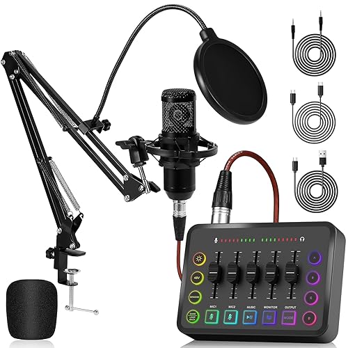 Podcast Kit Complet, Table de Mixage avec Carte Son pour