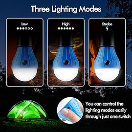 FLY2SKY Tent Lamp Portable LED Tent Lights Blue 5 Packs Hook Hurricane Emergency Lights LED Camping Lights Bulb Camping Tent Lanterns Camping Equipment for Camping Hiking Backpacking Fishing Outage