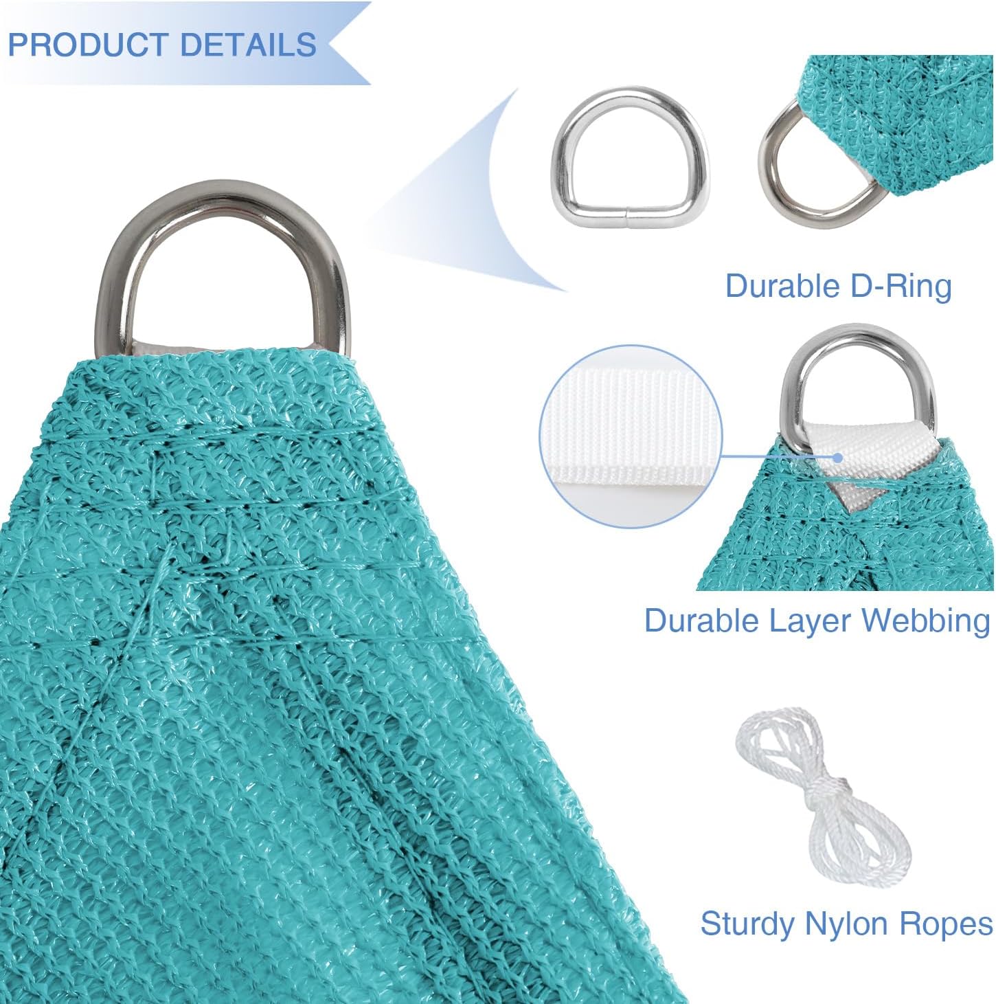 E&K Sunrise 8' x 8' Sun Shade Sail Rectangle Canopy Shade Cover UV Block for Patio Backyard Garden Outdoor (Turquoise)