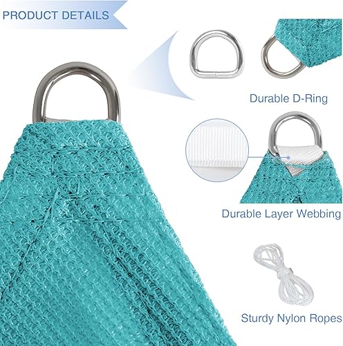 Miniatura 4 de E&K Sunrise - Toldo parasol triangular de 10 x 10 x 10 pies, bloquea los rayos UV, para patio, jardín, al aire libre (turquesa)