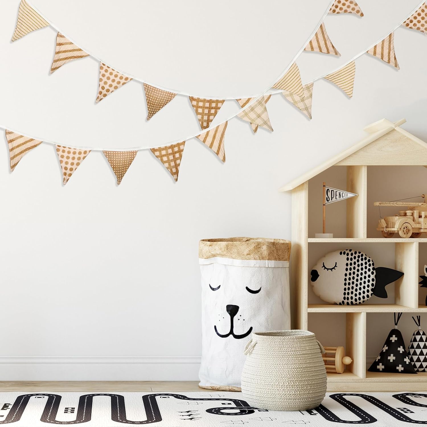 Oudain 2 Pcs Pennant Banner Flags Nursery Garland Triangle Bunting Flags Playroom Wall Decor Banner for Nursery Baby Shower Birthday Boho Wedding Party Event, Each 7.75 ft(Vivid Color) - Image 6