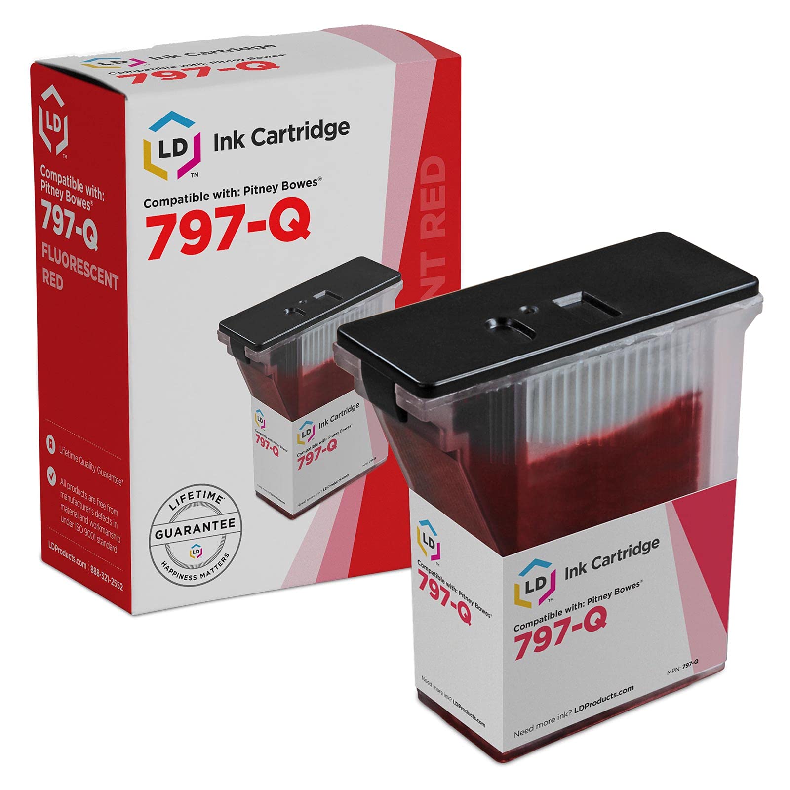 LD Compatible Replacement for Pitney Bowes 797-Q Fluorescent Red Inkjet Cartridge for use in Pitney Bowes MailStation 2 (K7M0)