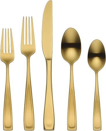 Oneida Silverware Set, Moda Gold Satin 20 Piece Flatware Set,