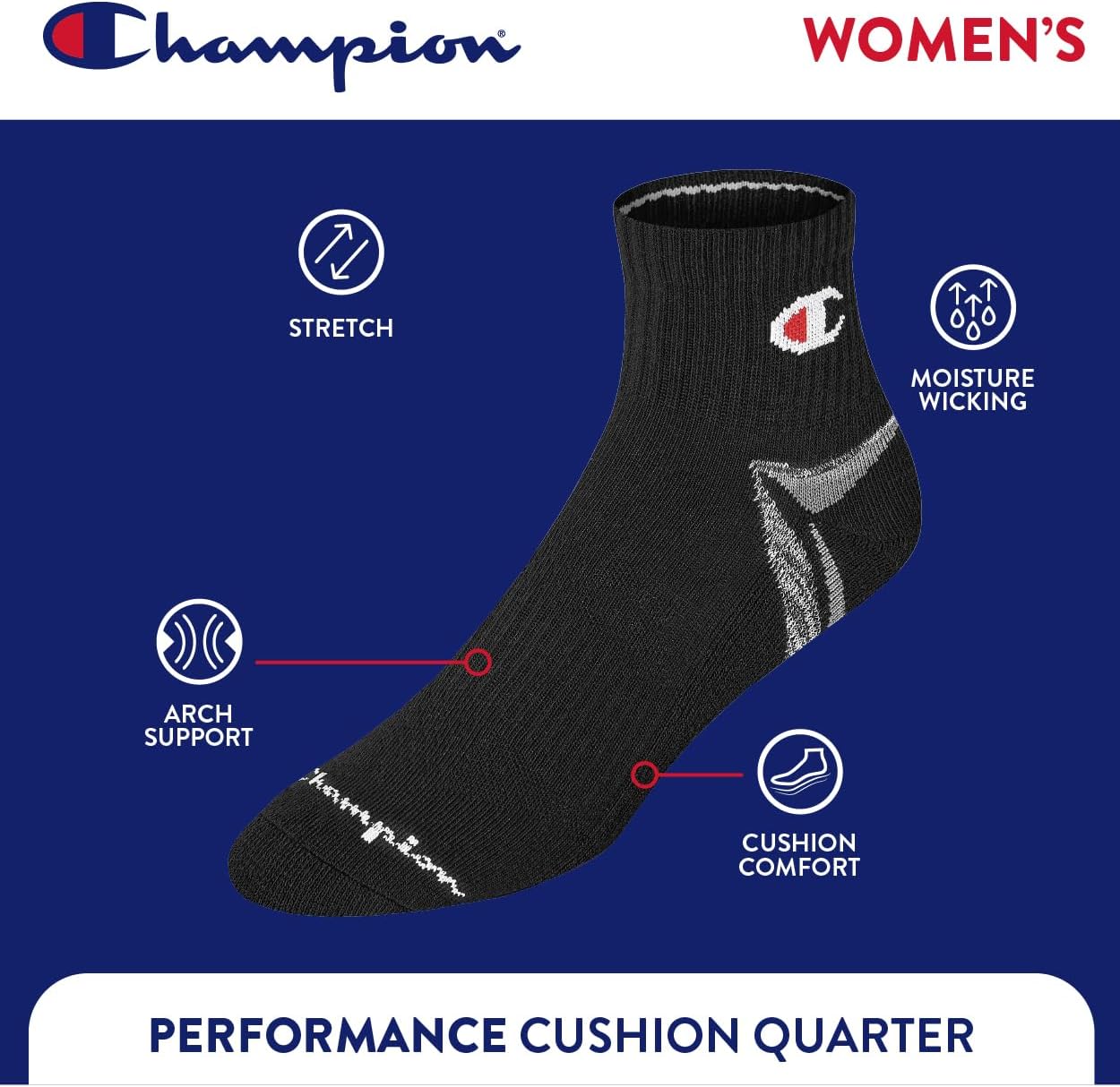Champion Women's Quarter Socks – 6-pack Cushioned Athletic Socks With Moisture-wicking, Arch Support - Image 4