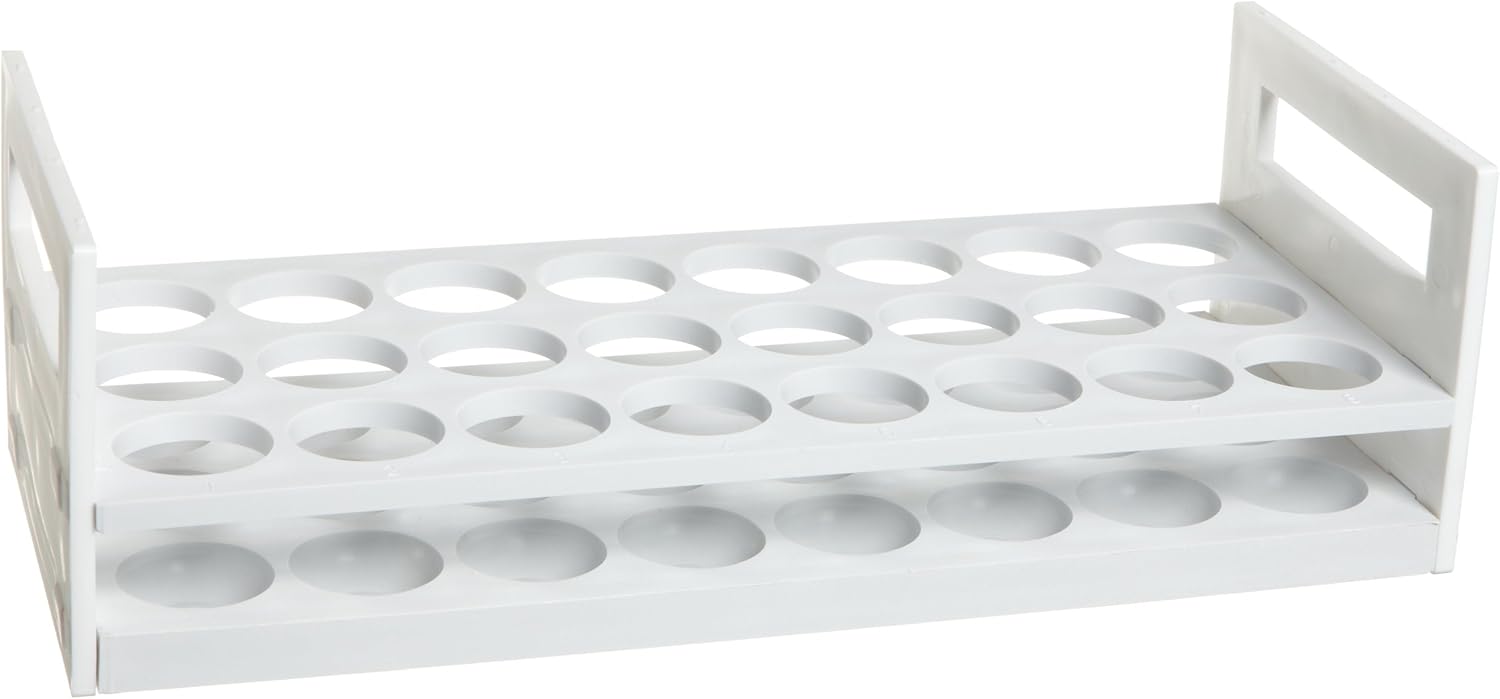 SP Bel-Art Scintillation Vial Rack for 25-30mm Vials, 24 Places, Durable Test Tube Rack Made of Corrosion-Resistant Polypropylene, Autoclavable Lab Tube Holder for Safe Sample Preparation, White Made in USA