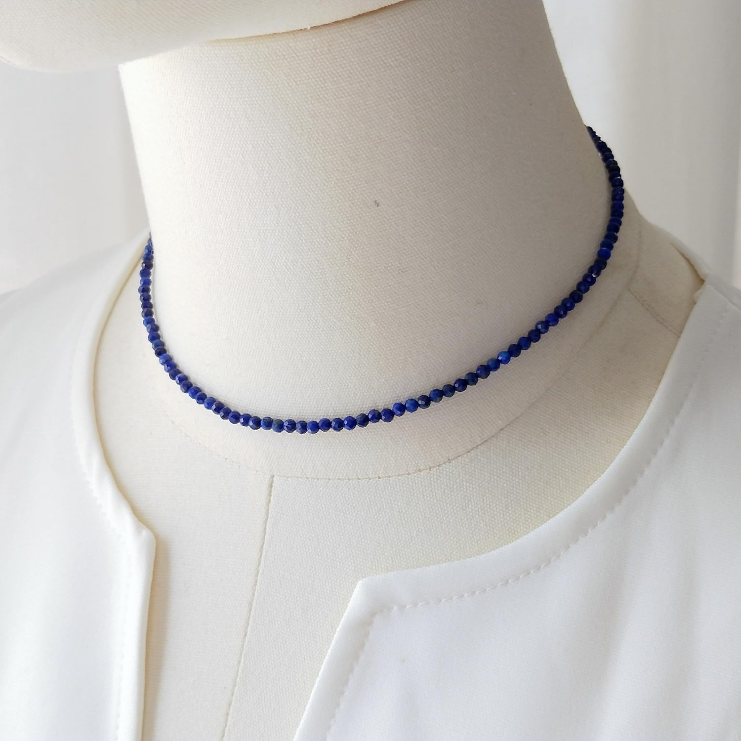 Larimar Natural Stone 3mm Minimalist Necklace Handmade Beaded Necklace Healing Crystal Choker Necklace For Women - Image 6