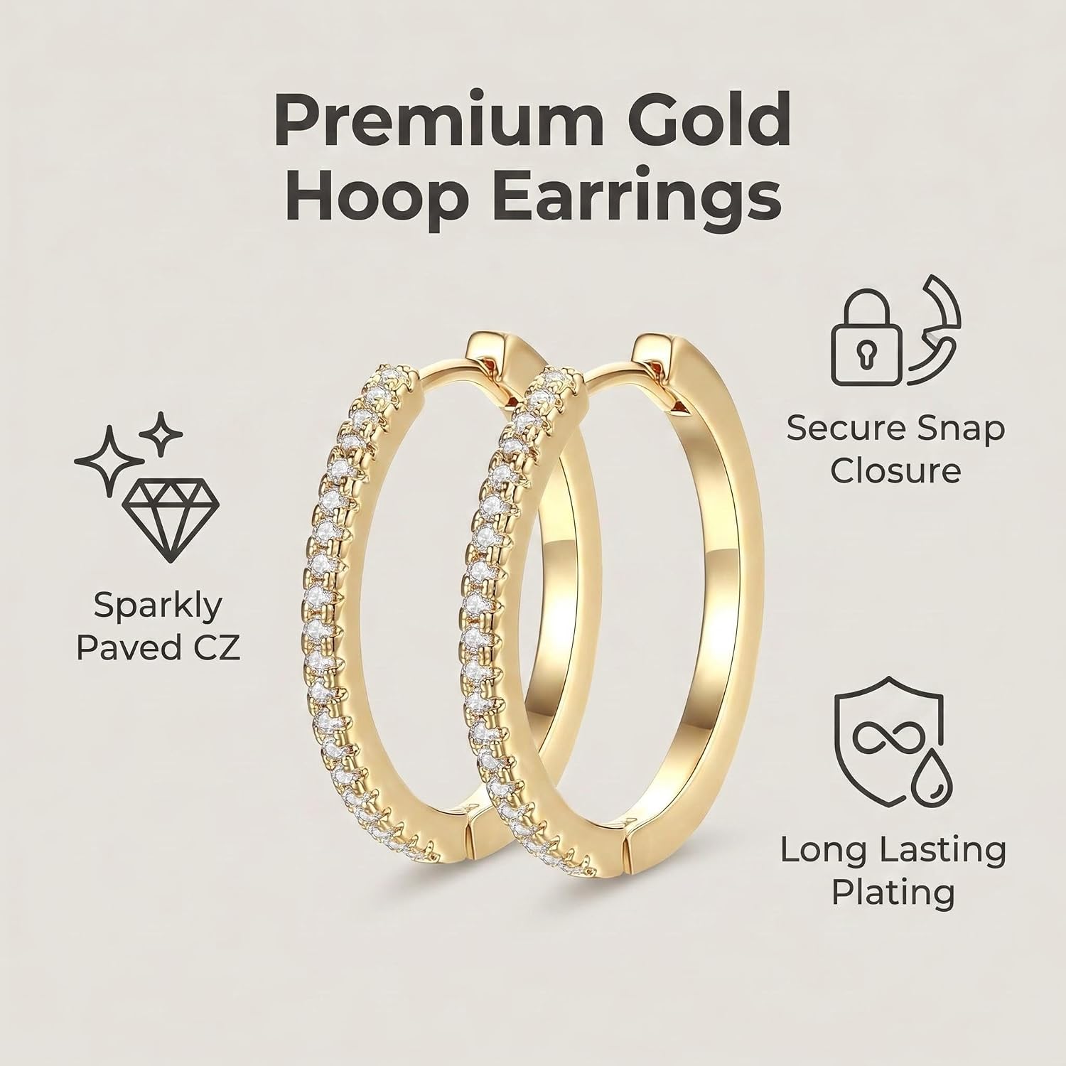 14K Gold Hoop Earrings for Women Gold Huggie Earrings with Round Cubic Zirconia Hypoallergenic 14K Gold Earring for Everyday Wear
